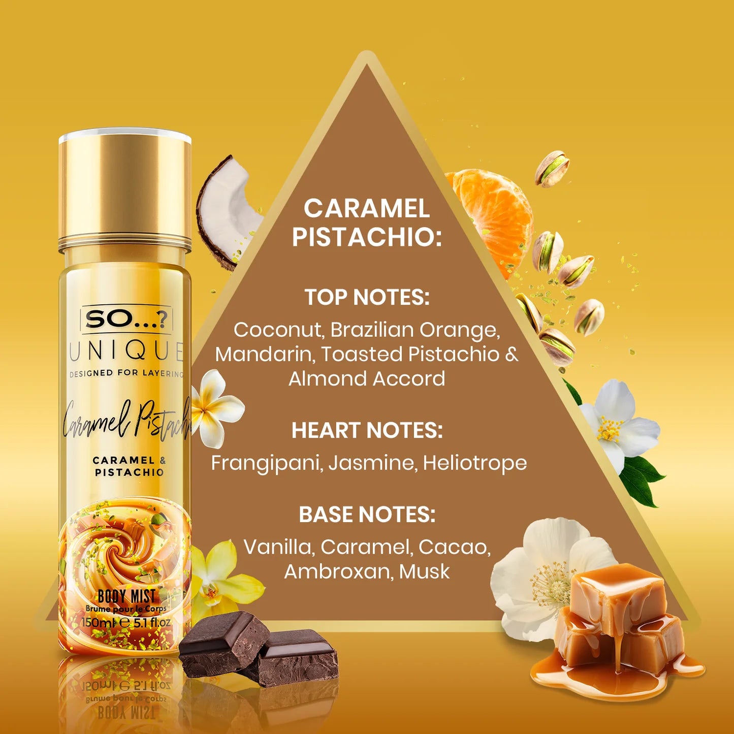 SO...? FRAGRANCE UNIQUE Caramel & Pistachio 150ml ACQUA PROFUMATA PER IL  CORPO